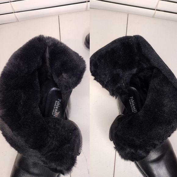 Fabianelli Black Leather Faux Fur Side Zipper Ankle Booties Sz 8 - Picture 12 of 15